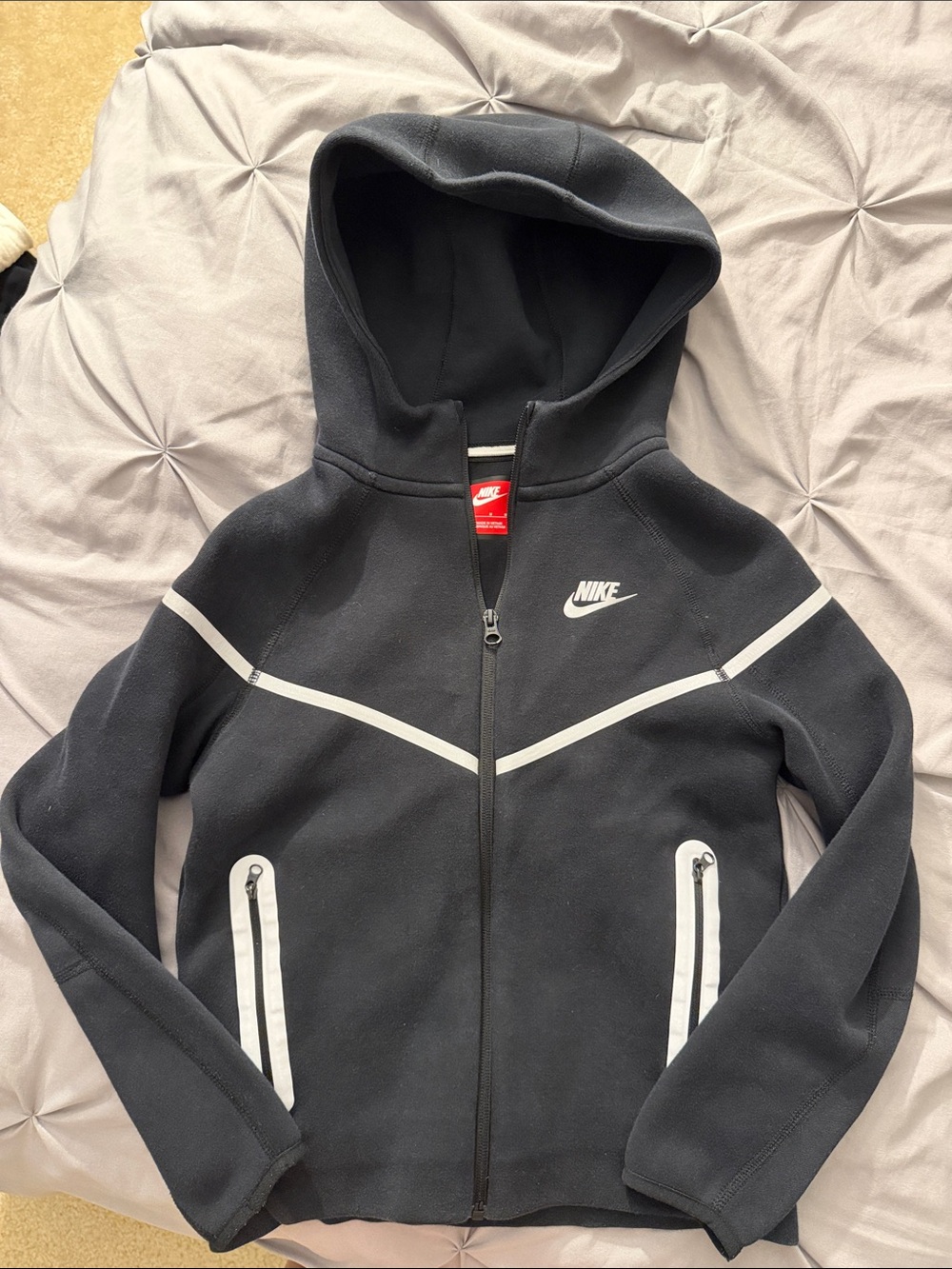 Nike Tech Black Kids Full-Zip Hooded Jacket with White Accent